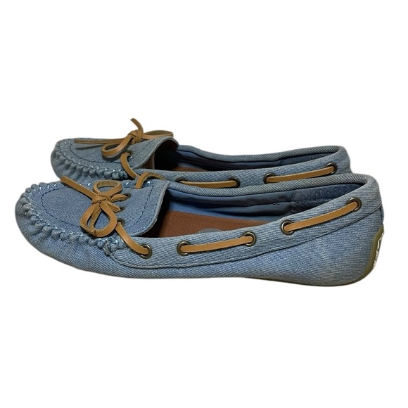 Lucky Brand denim loafers leather bows blue 7 - Picture 2 of 10
